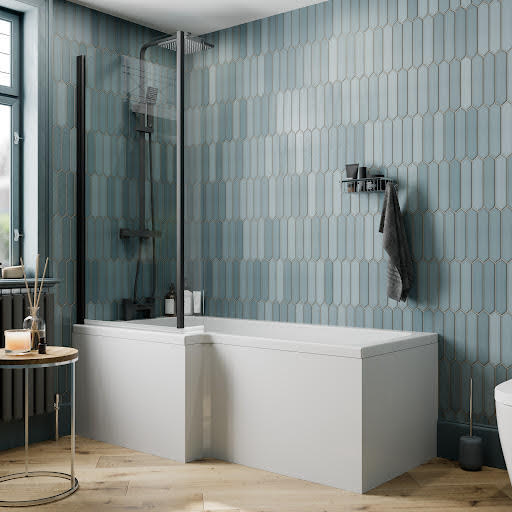 Ceramica L Bath Bundle 1700mm Left Hand - Including Black Shower Screen and Front & End Panels
