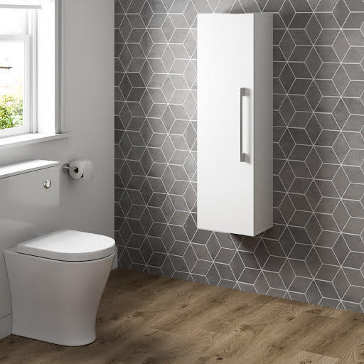 Artis Breeze White Gloss Wall Hung Tall Bathroom Storage Cabinet - 1200 x 350mm