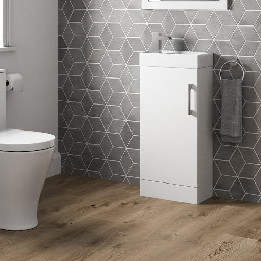 Artis Breeze White Gloss Cloakroom Vanity Unit 400mm, Dakota Waterfall Basin Mixer Tap & Waste