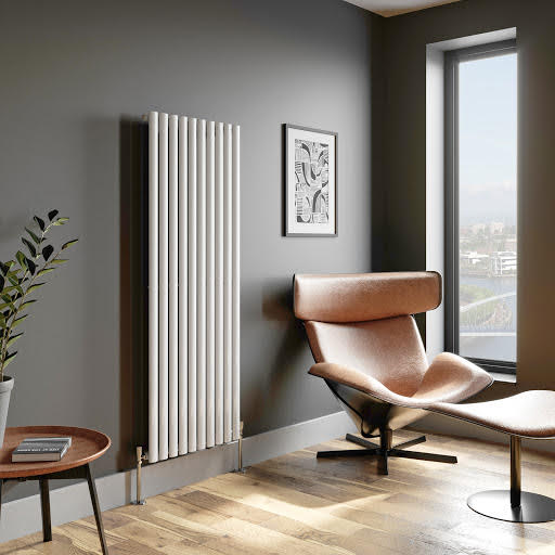 DuraTherm Vertical Oval Tube Single Panel Designer Radiator - 1600 x 600mm White