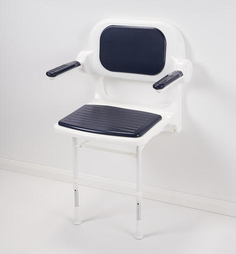AKW Folding Blue Padded Shower Seat with Back and Arm Rest - 02230P