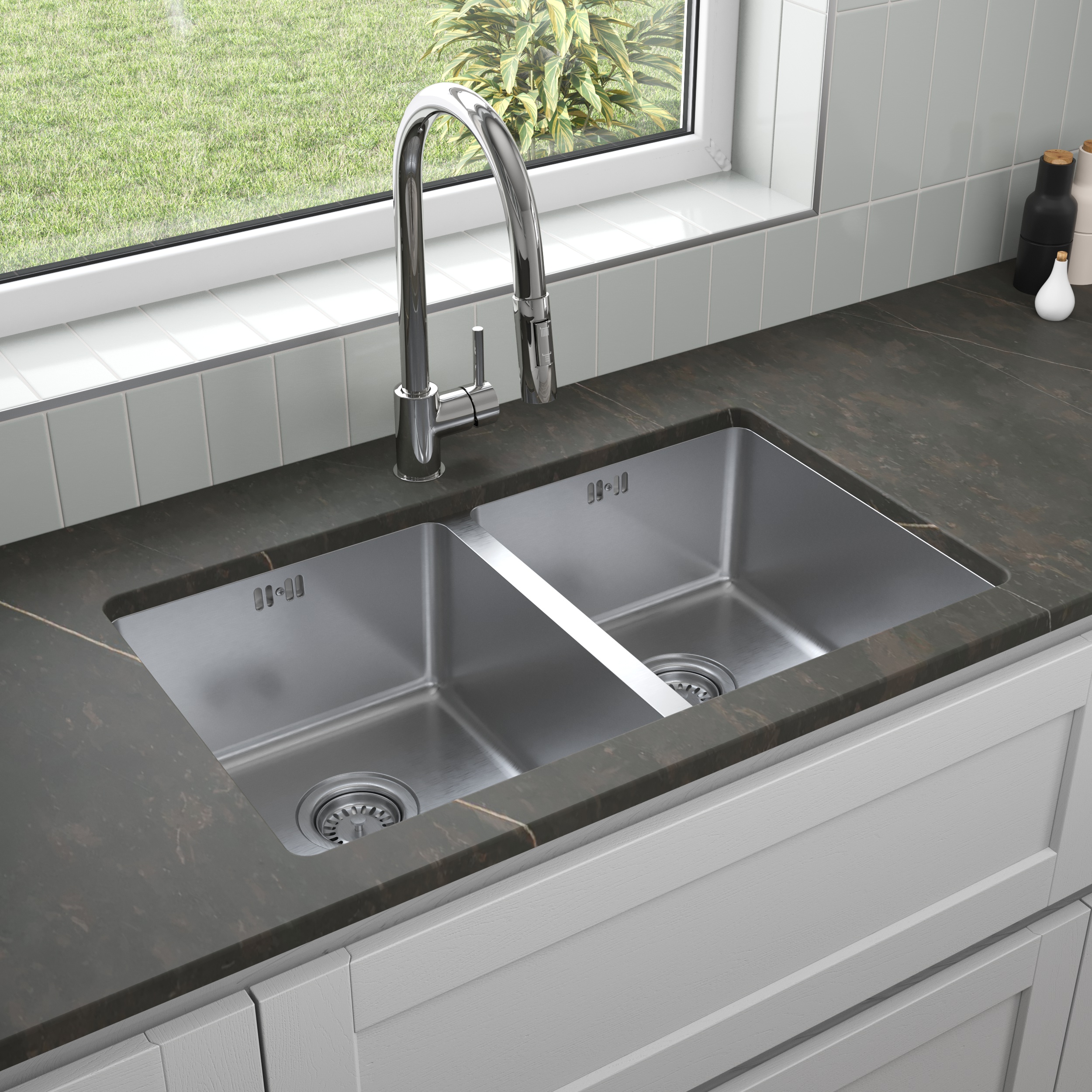 Stainless Steel Kitchen Sink 2 Double Bowl Inset Undermount