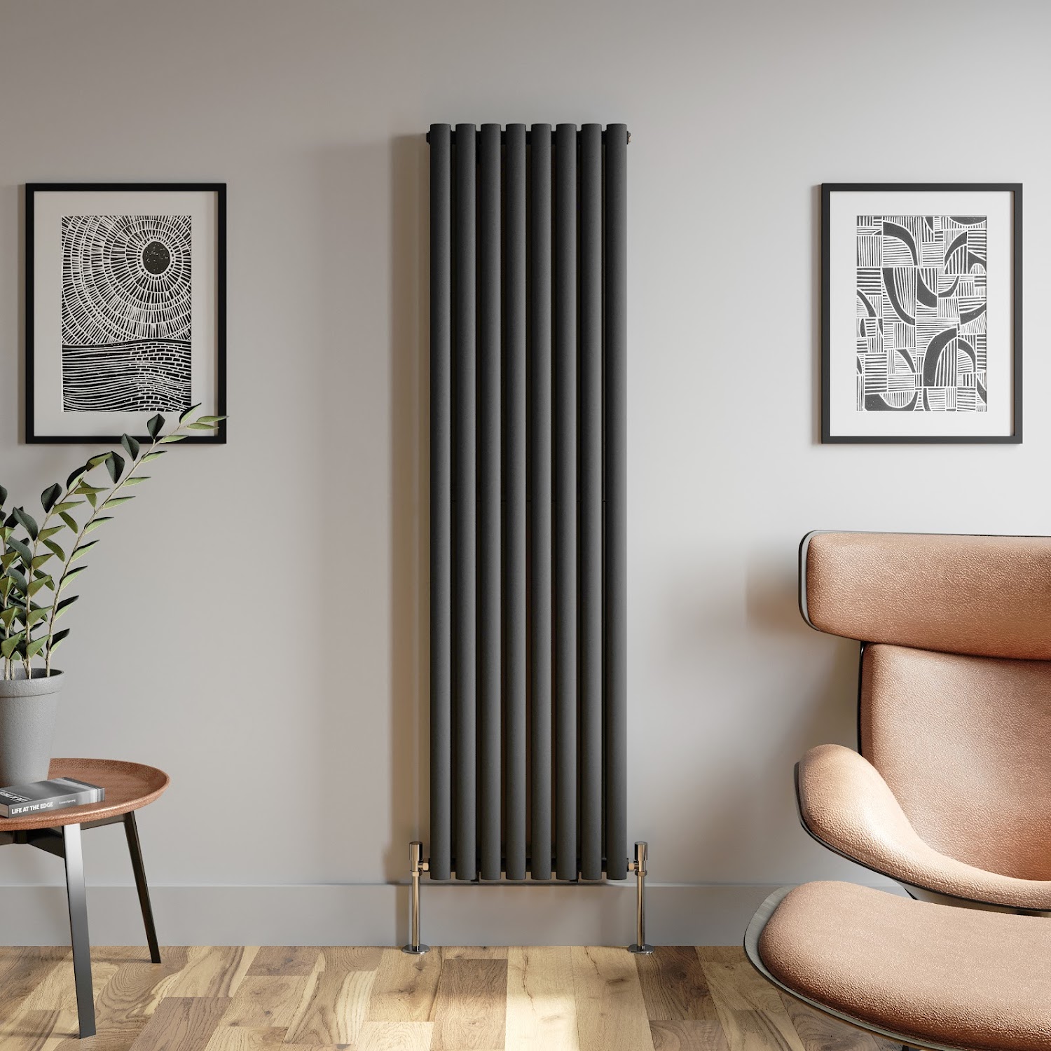 Anthracite Designer Radiator Vertical Oval Column Double Panel Rad