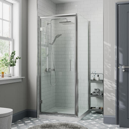 Diamond Hinged Shower Enclosure 900 x 900mm with Raised Non Slip Tray and Waste - 8mm