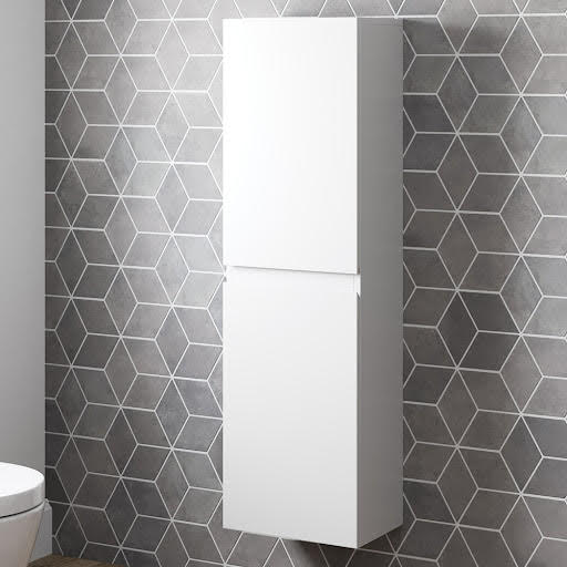 Artis Centro White Gloss Wall Hung Tall Bathroom Storage Cabinet - 1200 x 350mm
