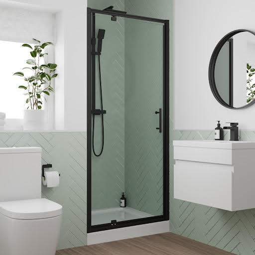 Luxura Pivot Shower Door 800 x 800mm with Raised Tray - 6mm Black