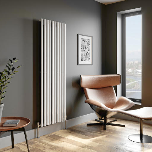 DuraTherm Vertical Oval Tube Single Panel Designer Radiator - 1800 x 600mm White