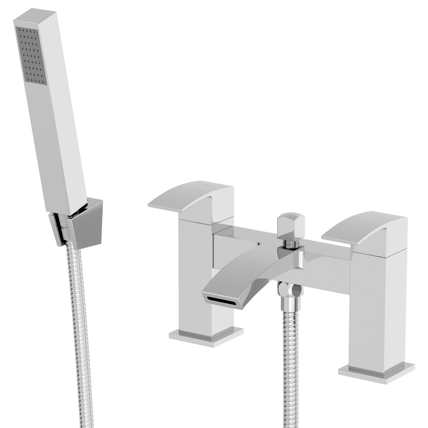 Bathroom Bath Shower Mixer Filler Tap Brass Curved Spout Handset Hose