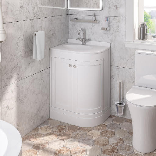 Opula Hardwick White Freestanding Corner Bathroom Vanity Unit with Basin – RH 600mm