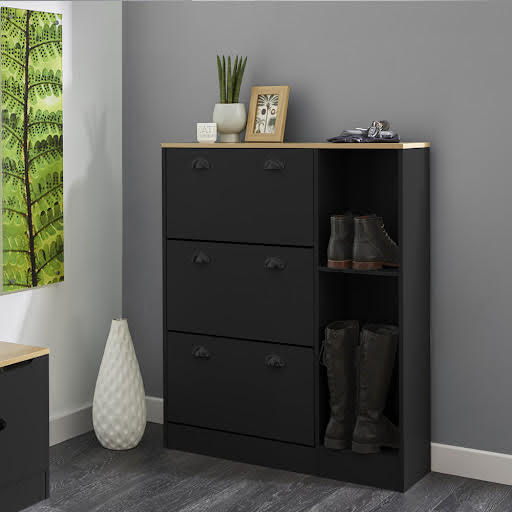 Vale Designs Black Shoe Storage Cabinet with Drawers 1080 x 900mm