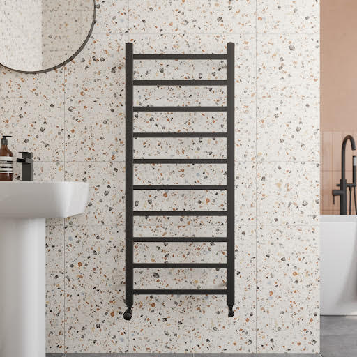 Solaro Square Bar Heated Towel Radiator Matt Black - 1200 x 500mm