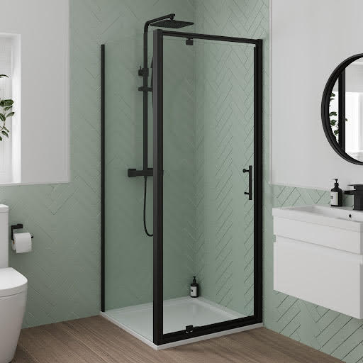 Luxura Pivot Shower Enclosure 800 x 800mm with Tray - 6mm Black