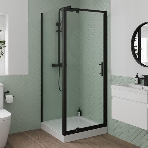 Luxura Pivot Shower Enclosure 900 x 800mm with Raised Tray - 6mm Black
