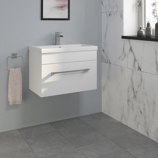 Bathroom Vanity Units Sink, Artis White Gloss Wall Hung Vanity Unit Basin 600mm Width