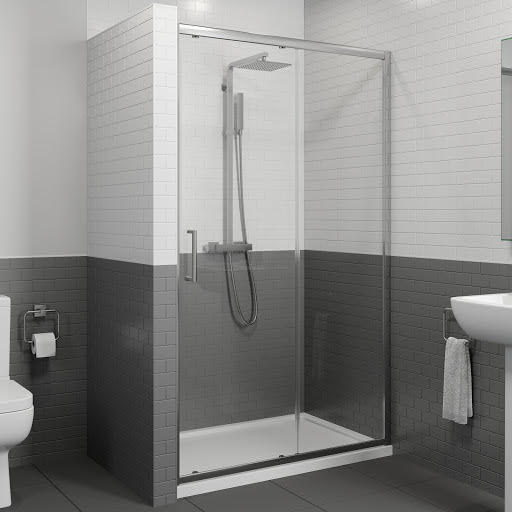 Diamond Sliding Shower Door 1000mm with 1000 x 760mm Tray - 8mm