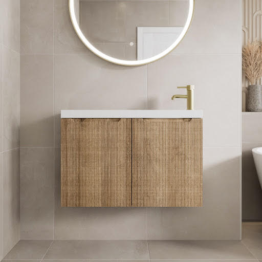 Vitusso Fluted Wood Wall Hung Cloakroom Vanity Unit with Basin 800mm