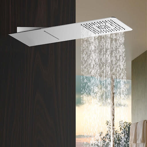 Aquari Rectangular Waterfall Wall Shower Head Chrome