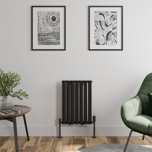 DuraTherm Horizontal Oval Tube Single Panel Designer Radiator - 600 x 420mm Black
