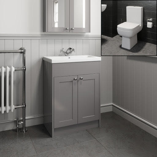 Amelie Close Coupled Toilet & Park Lane Traditional Grey Vanity Unit 600mm