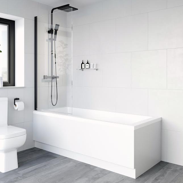 Luxura Square Bath Shower Screen Black Profile 780mm Width