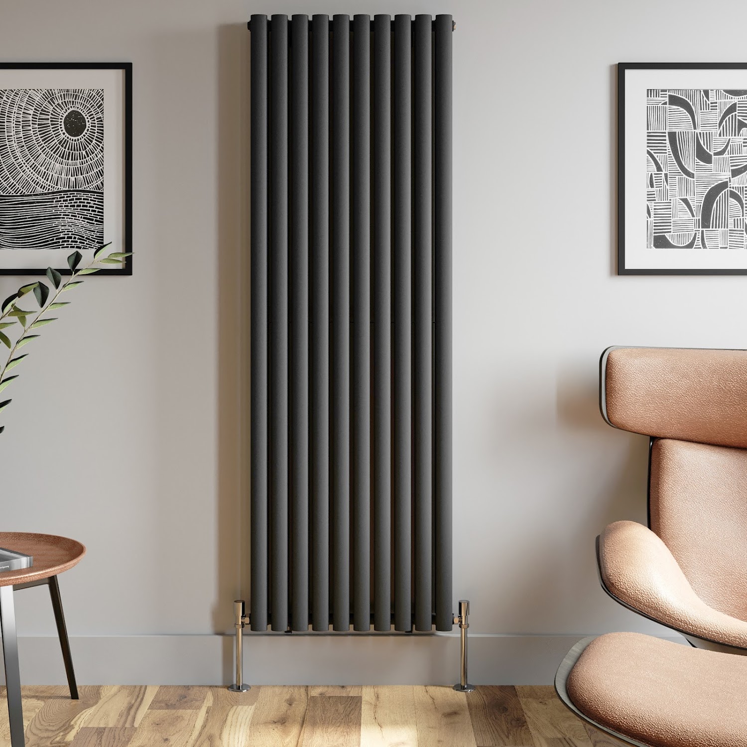 Designer Radiator Vertical White Oval Column Rads Single Panel 1800x600mm