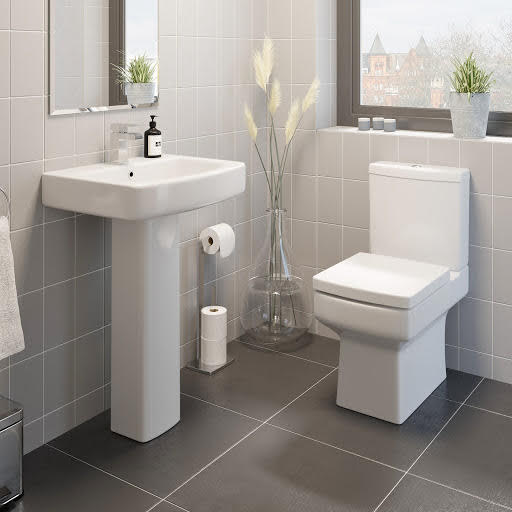Affine Royan Cloakroom Suite with Close Coupled Toilet & Full Pedestal Basin