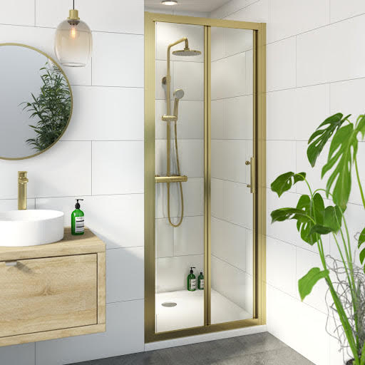Luxura Bifold Shower Door 900mm with 900 x 900mm Tray - 6mm Brushed Brass