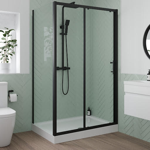 Luxura Sliding Shower Enclosure 1200 x 900mm with Raised Tray and Waste - 6mm Black