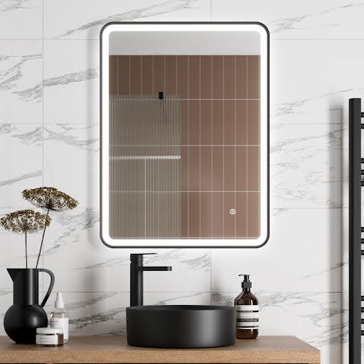 Artis Rectangular LED Mirror with Demister - 600 x 800mm Matt Black