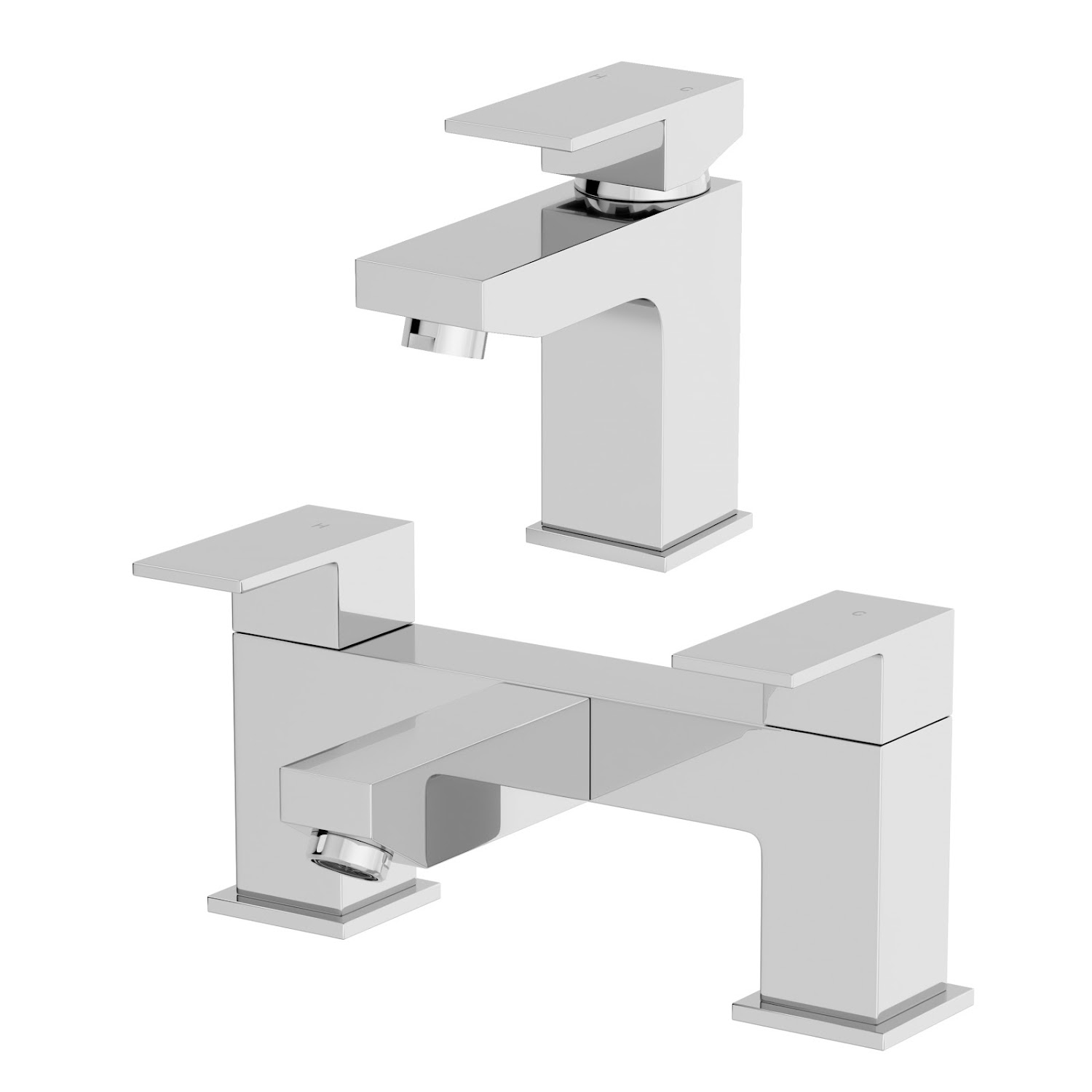 Modern Chrome Bathroom Square Tap Sets Basin & Bath Taps with Shower