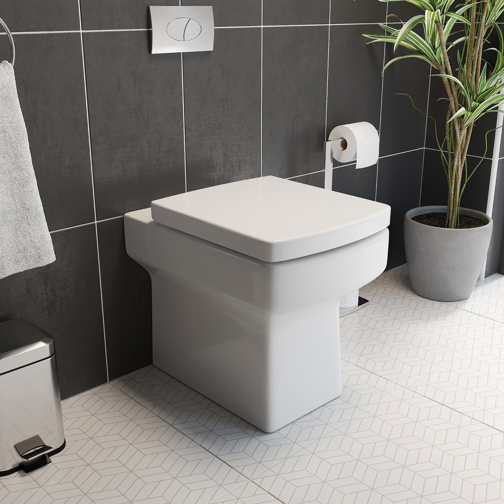 Back To Wall BTW Toilet WC Pan Square Soft Close Seat Cistern Dual Flush Button 5056093684288 eBay