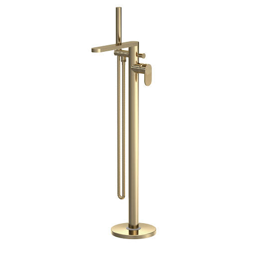 Aquari Contour Brushed Brass Freestanding Fluted Bath Shower Mixer Tap with Kit