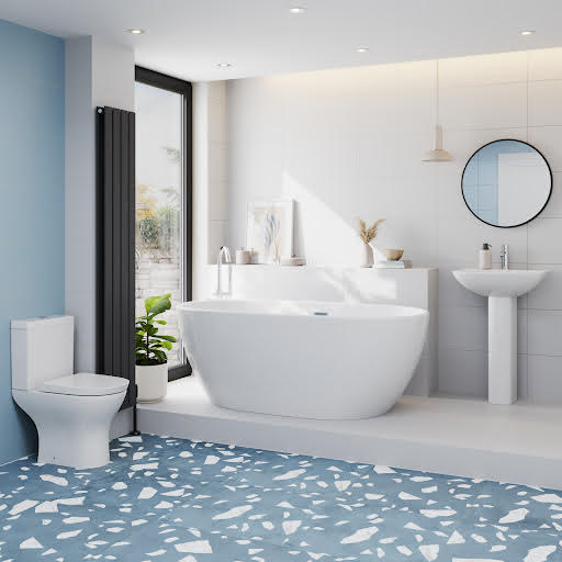 Ceramica Arles Bathroom Suite with Montbel Freestanding Bath, Toilet & Full Pedestal - 1500mm