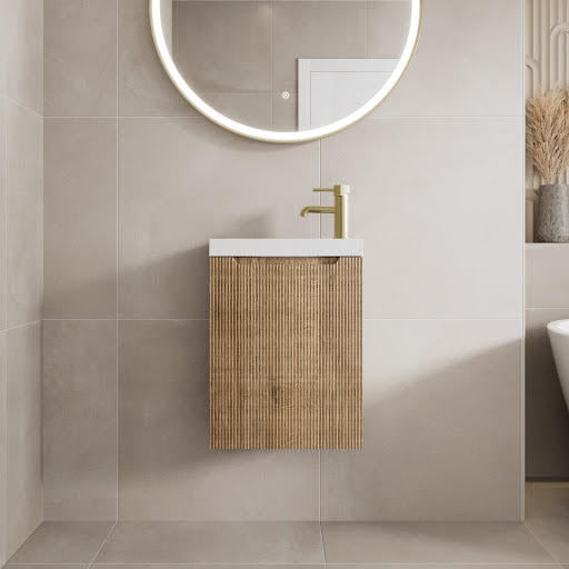 Vitusso Fluted Wood Wall Hung Cloakroom Vanity Unit with Basin 400mm