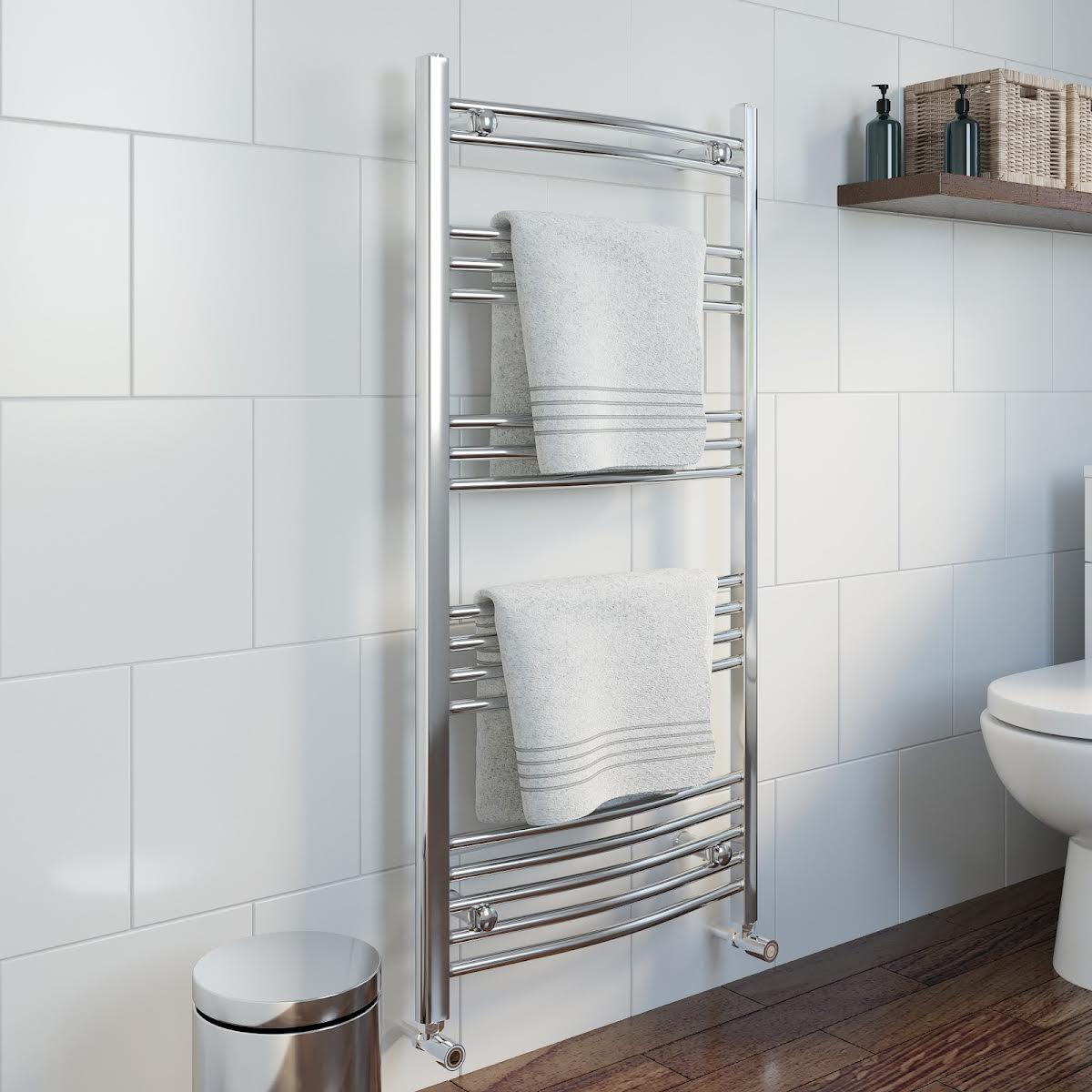 DuraTherm Heated Towel Radiator Chrome 1200x600mm Curved