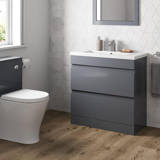Artis Grey Gloss Free Standing Drawer Vanity Unit & Basin - 800mm Width
