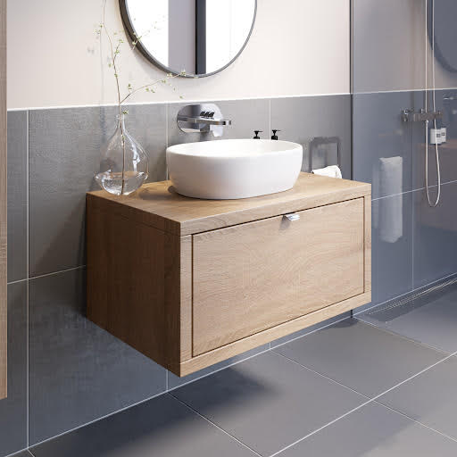 Vitusso Garda Wood Wall Hung Countertop Vanity Unit with St Tropez White Basin - 800mm