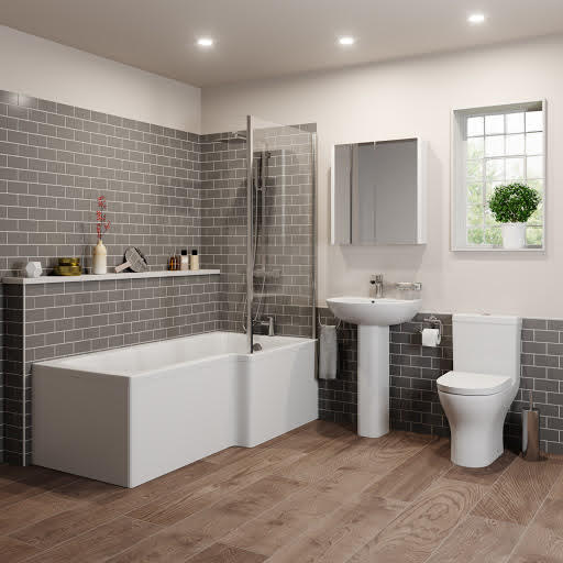 Arles Bathroom Suite with L Shape Bath & Screen - Right Hand 1700mm