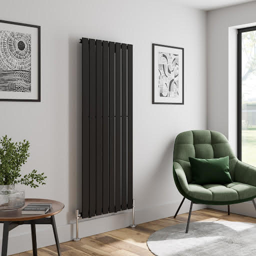 DuraTherm Vertical Single Flat Panel Designer Radiator - 1600 x 605mm Black