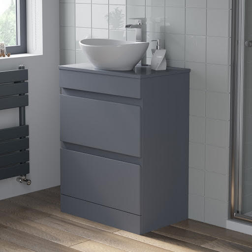 Artis Centro Grey Gloss Freestanding Countertop Vanity Unit with Roubaix Basin - 600mm