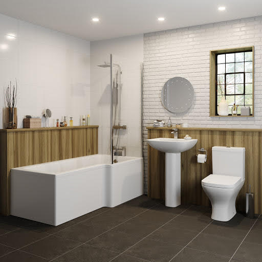 Marseille Bathroom Suite with L Shape Shower Bath & Screen - Right Hand 1700mm