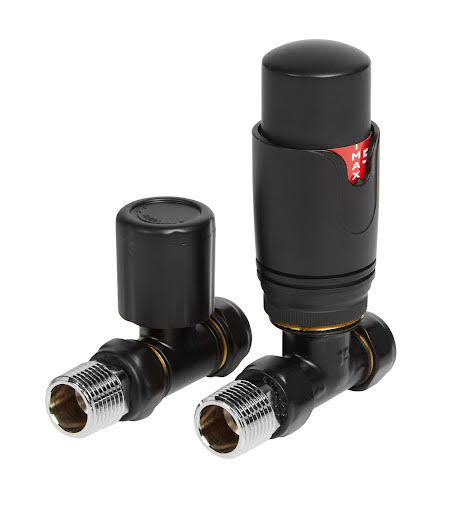Towelrads Straight Thermostatic Radiator Valve with Lockshield - Black