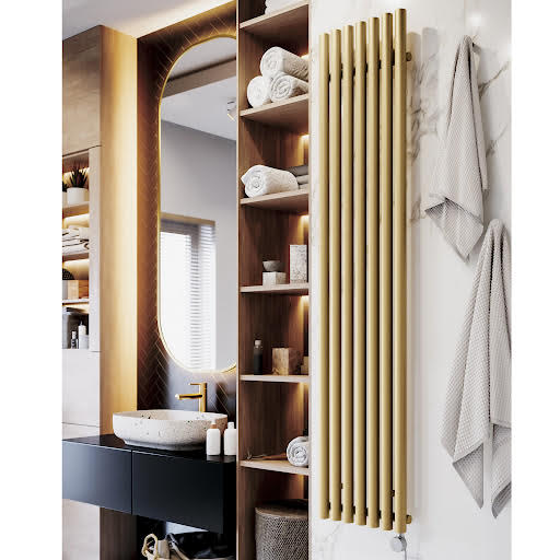 Terma Rolo Room E Brass Electric Oil Filled Smart Radiator 1800 x 370mm