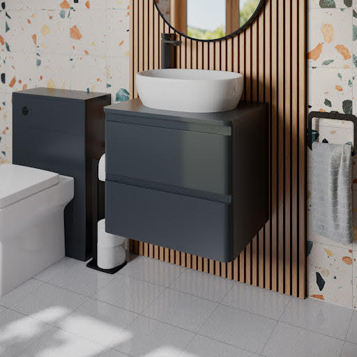 Regis Forma Anthracite Grey Wall Hung Vanity Unit & Affine St Tropez Countertop Basin 600mm