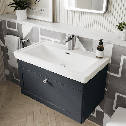 Eastlake Malvern Wall Hung Bathroom Vanity Unit with Basin - Black 800mm