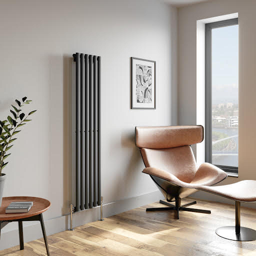 DuraTherm Vertical Oval Tube Single Panel Designer Radiator - 1600 x 360mm Anthracite