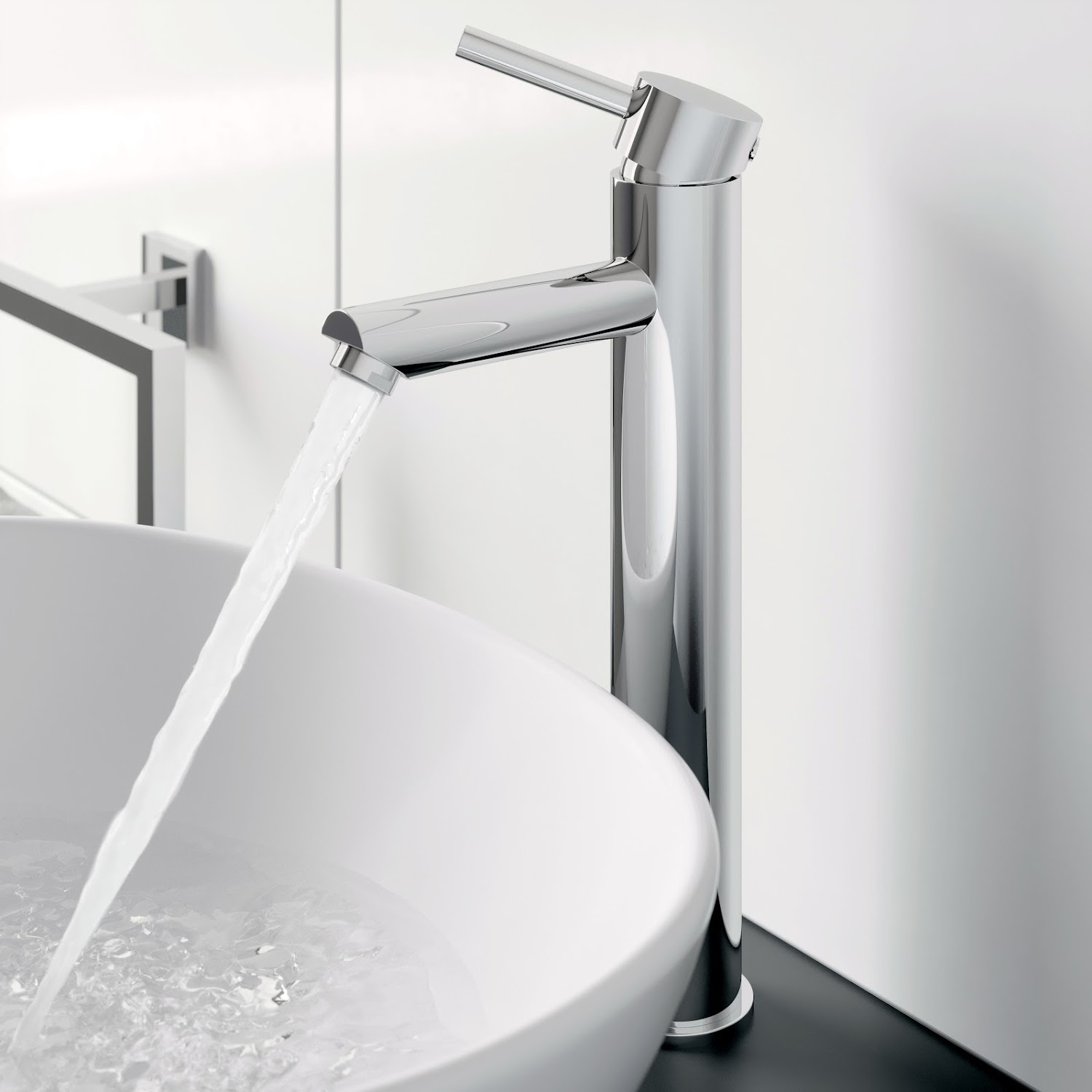 Modern Bathroom High Rise Countertop Basin Mixer Tap Tall Chrome Solid