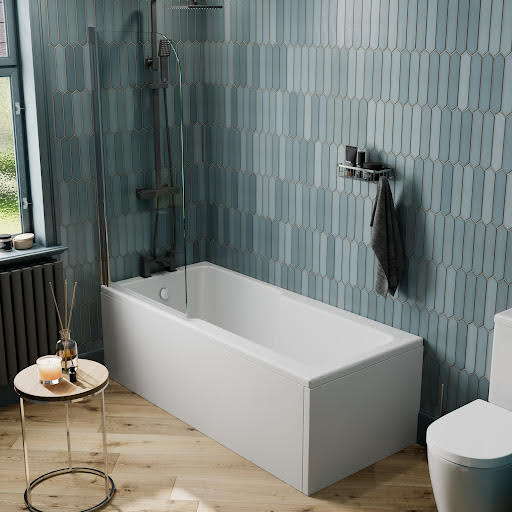 Affine Straight 1700x750mm Shower Bath & Chrome Curved Shower Screen