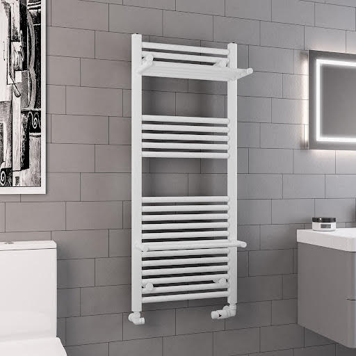 Solaro Haddenham Round Bar 1200 x 500mm Heated Towel Radiator with Hangers - Matt White