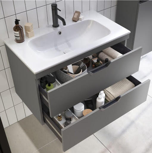 Scudo Aubrey Dust Grey Wall Hung Bathroom Vanity Unit with Basin 600mm